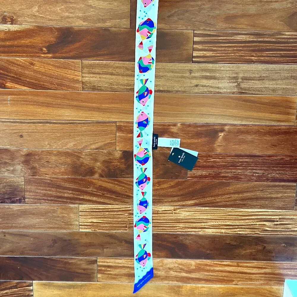KATE SPADE RAINBOW FISH SILK SKINNY SCARF:NWT  RAINBOW FISH - Picture 3 of 11